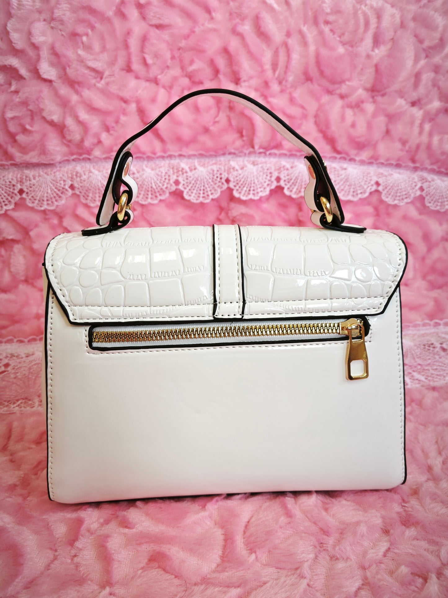 Off-White Patent Crocodile Handbag