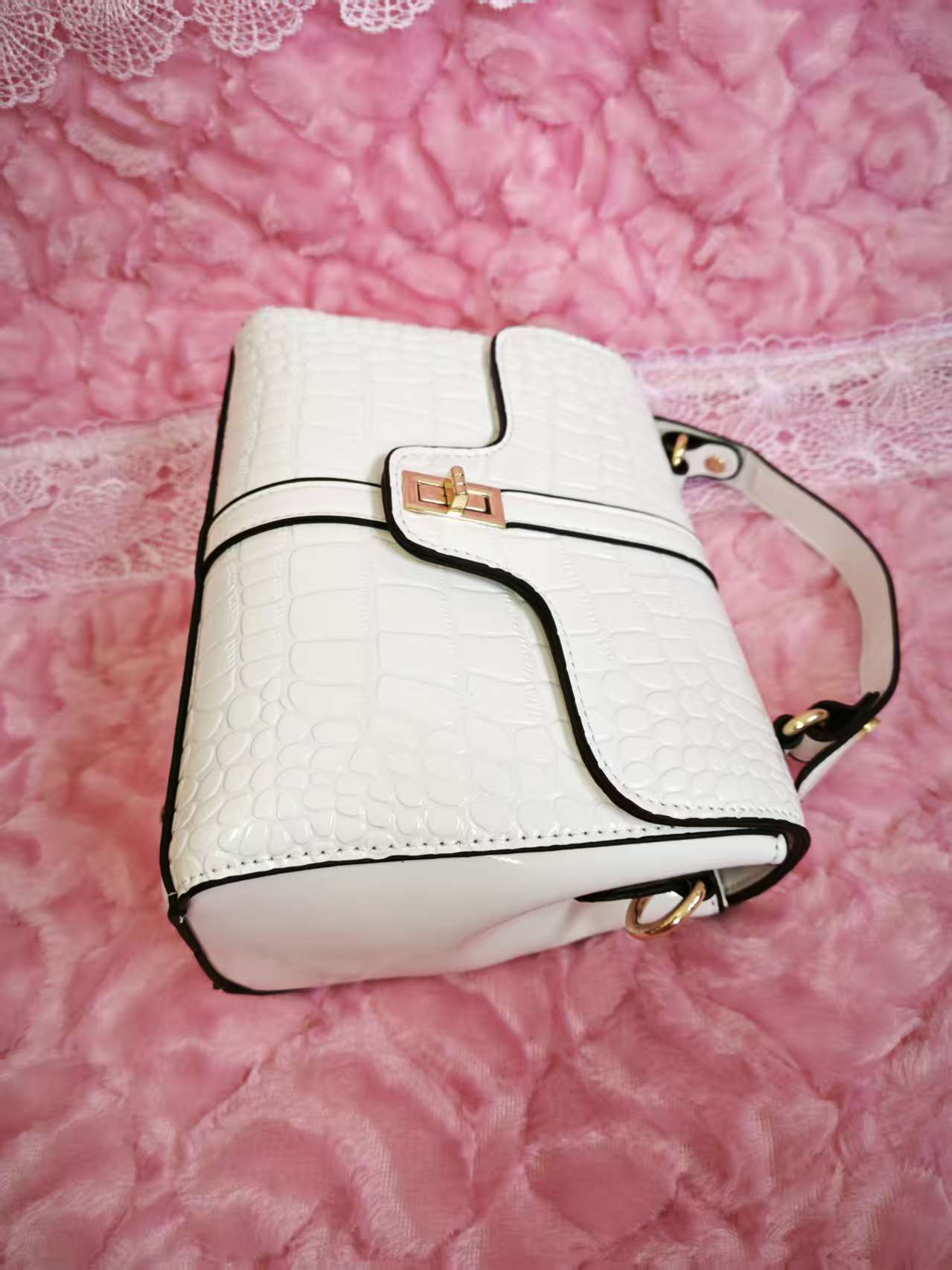 Off-White Patent Crocodile Handbag