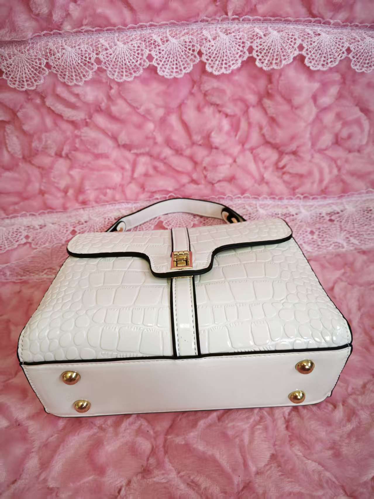 Off-White Patent Crocodile Handbag