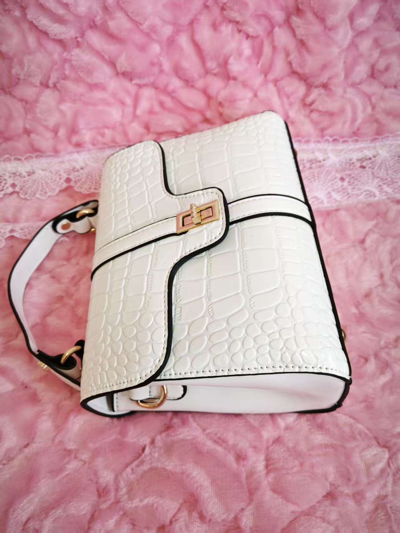 Off-White Patent Crocodile Handbag