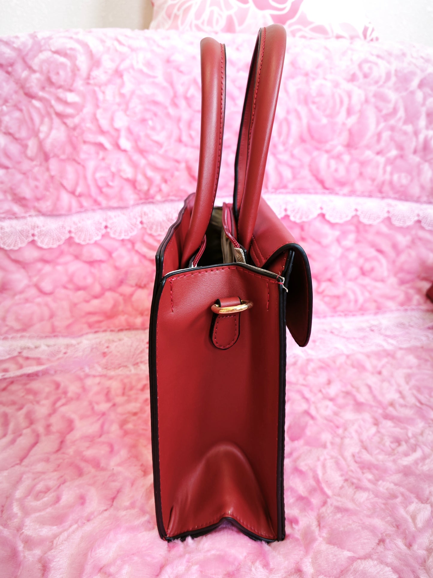 Burgundy & Multi-Stripe 2-Piece Handbag