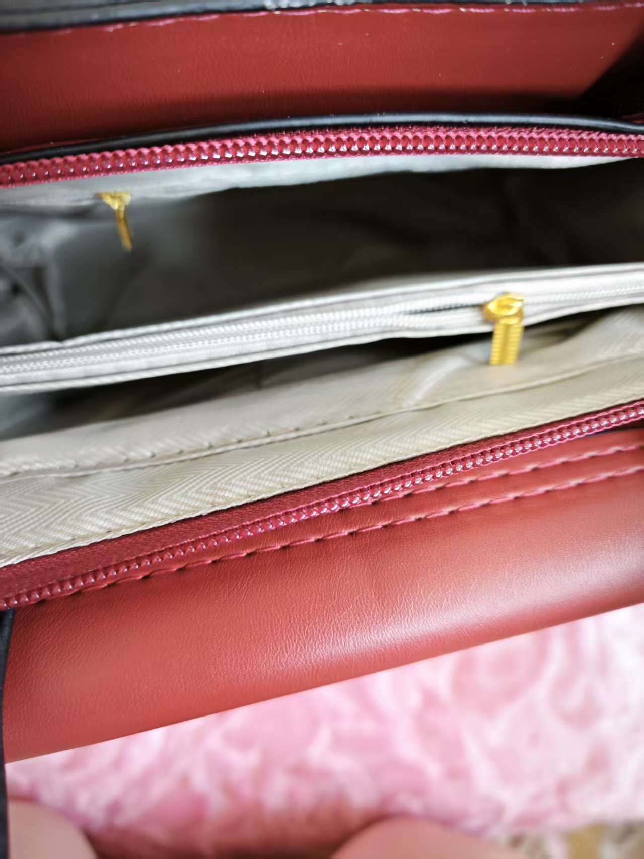 Burgundy & Multi-Stripe 2-Piece Handbag