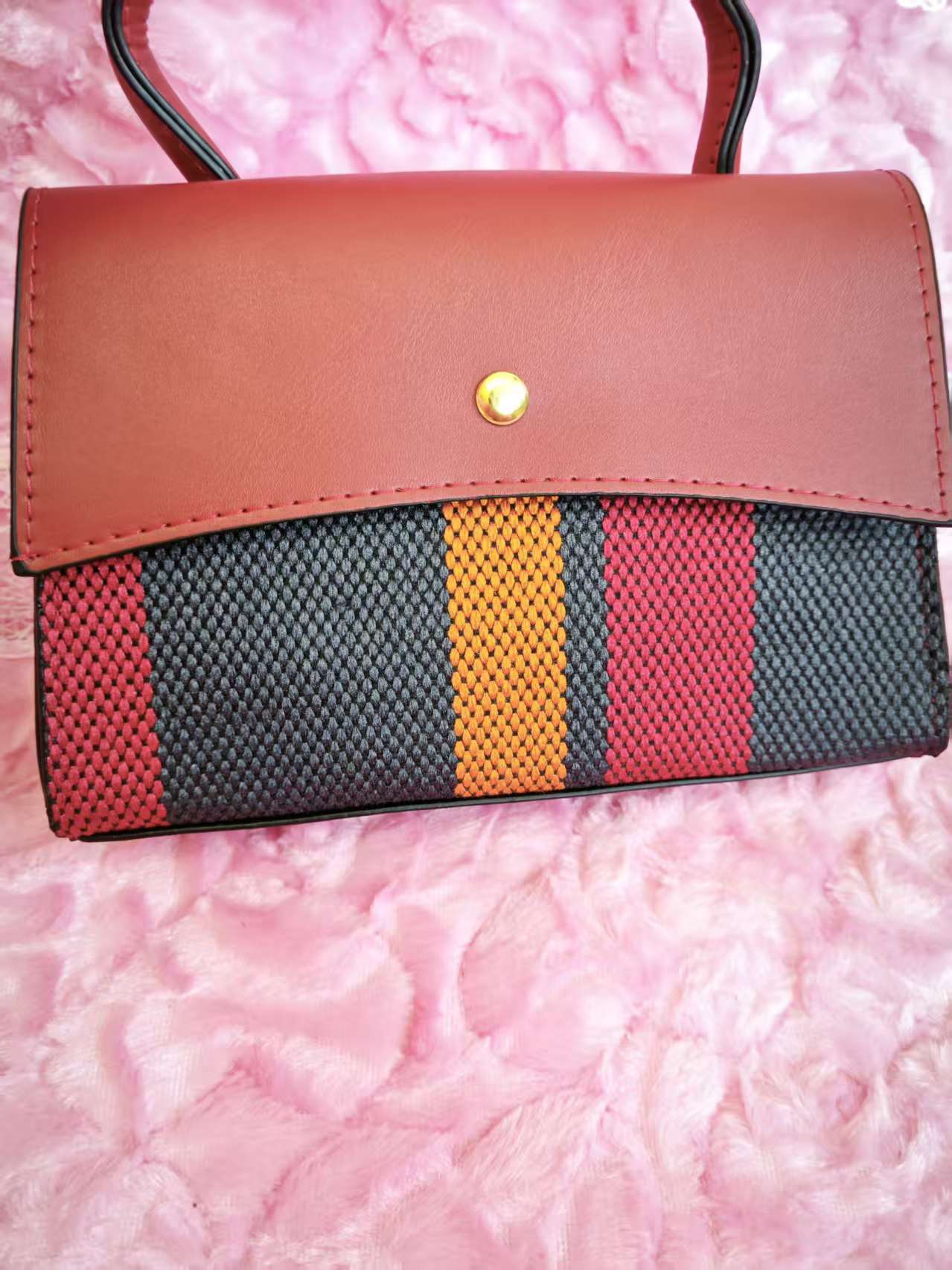 Burgundy & Multi-Stripe 2-Piece Handbag