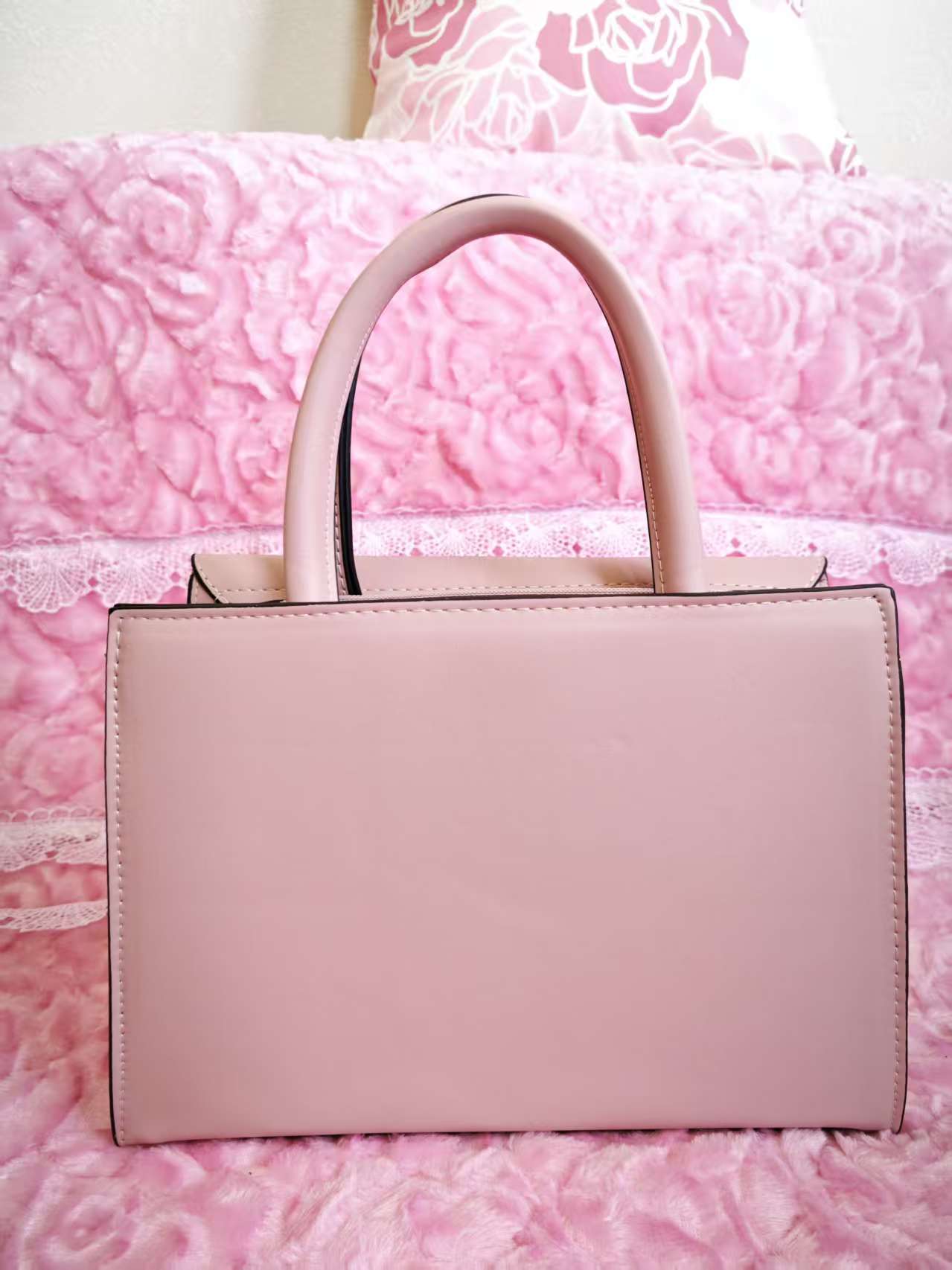 Soft Pink & Tan Stripe 2-Piece Handbag