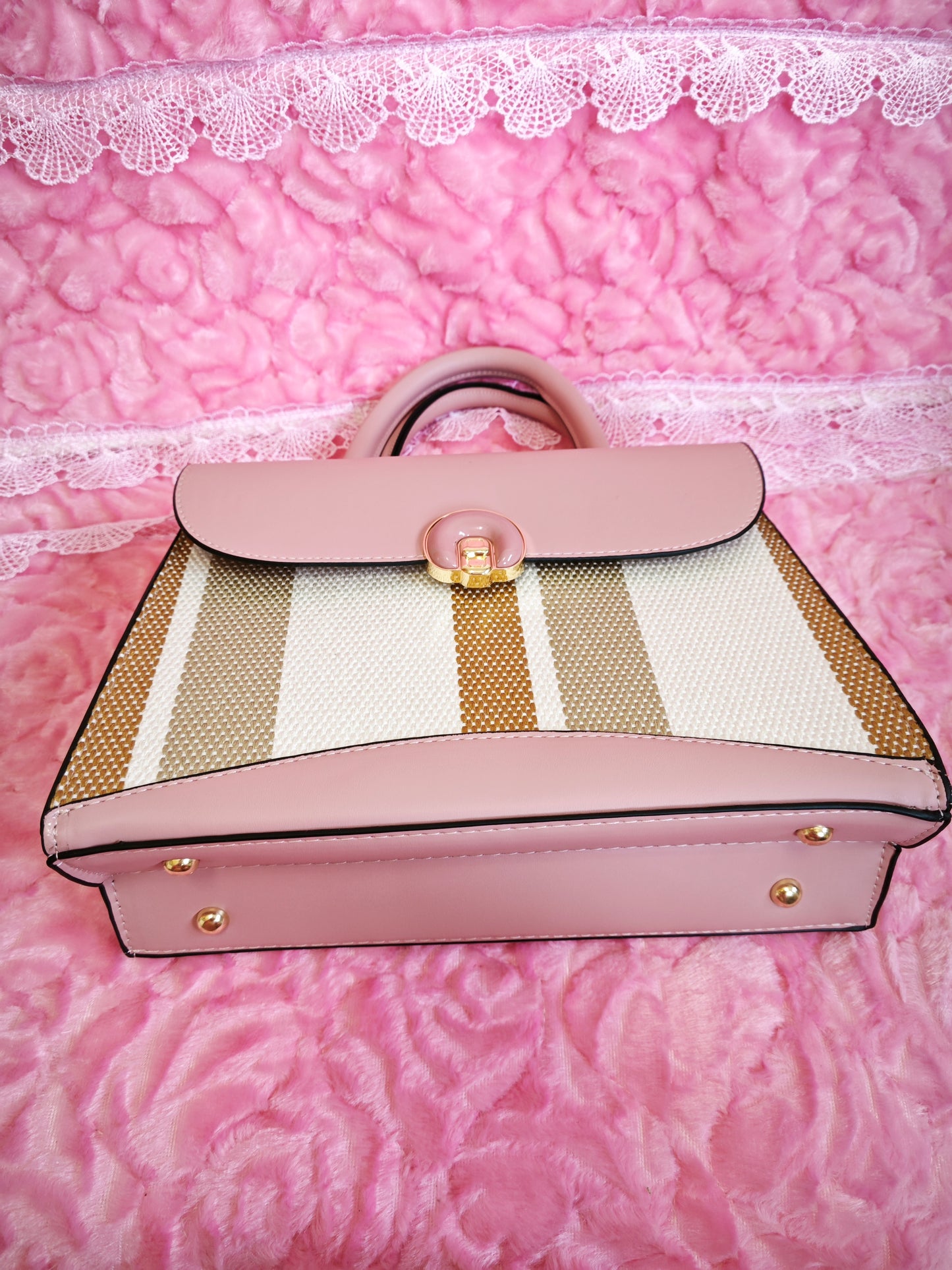 Soft Pink & Tan Stripe 2-Piece Handbag