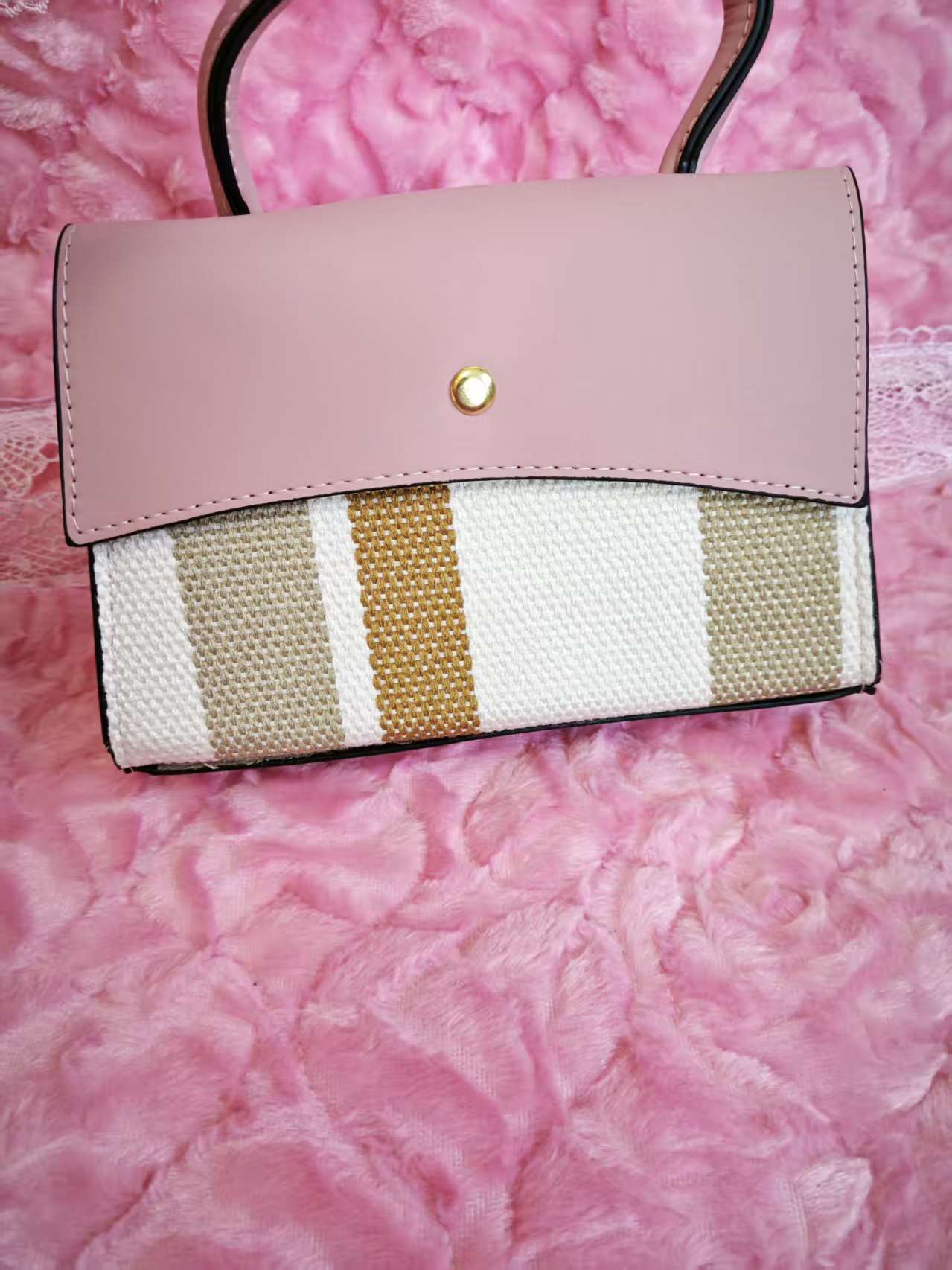 Soft Pink & Tan Stripe 2-Piece Handbag