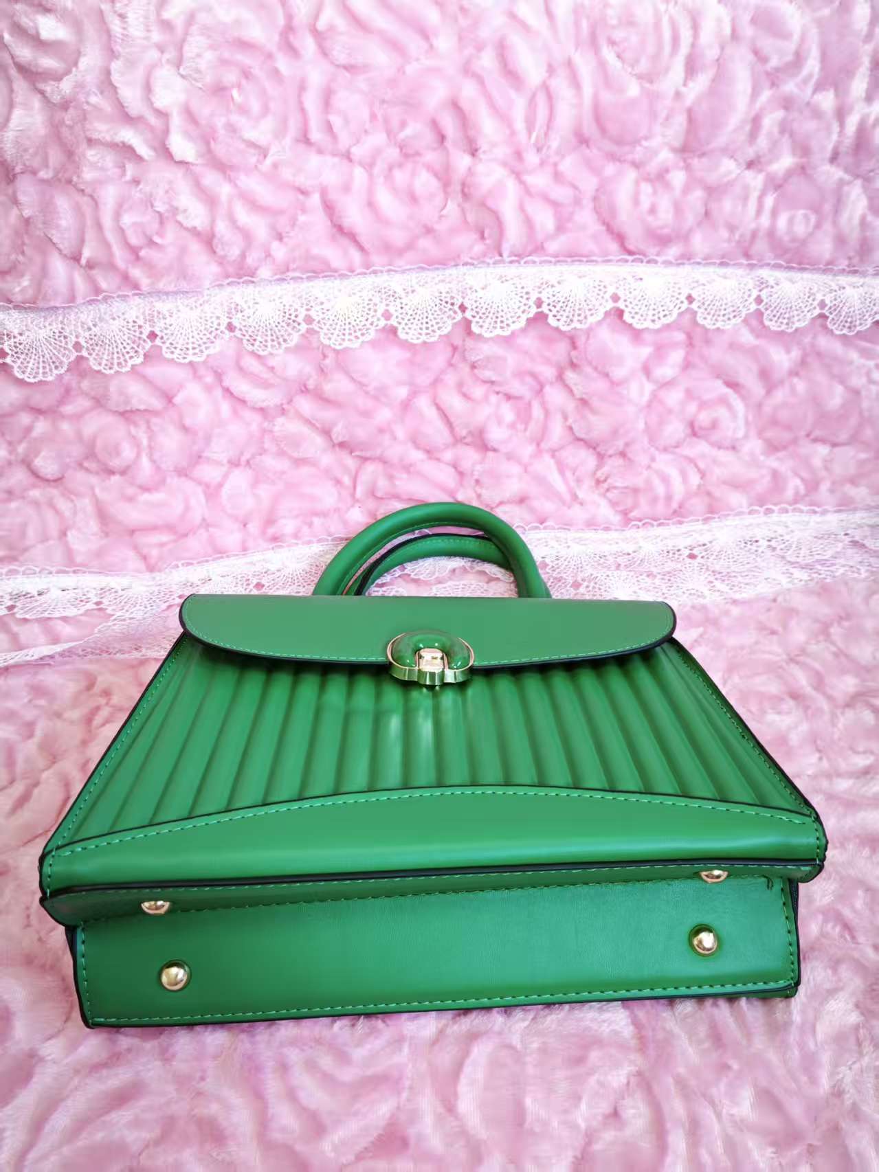 Emerald Green Pleated 2-Piece Handbag