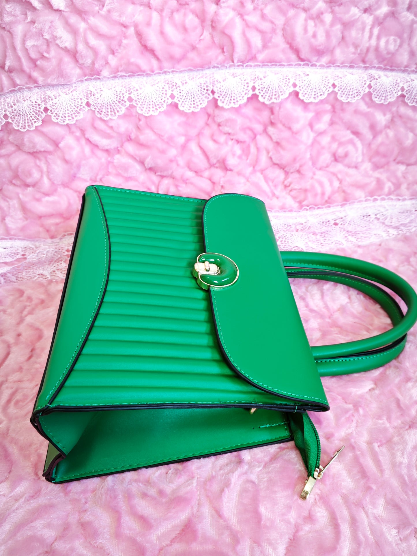 Emerald Green Pleated 2-Piece Handbag