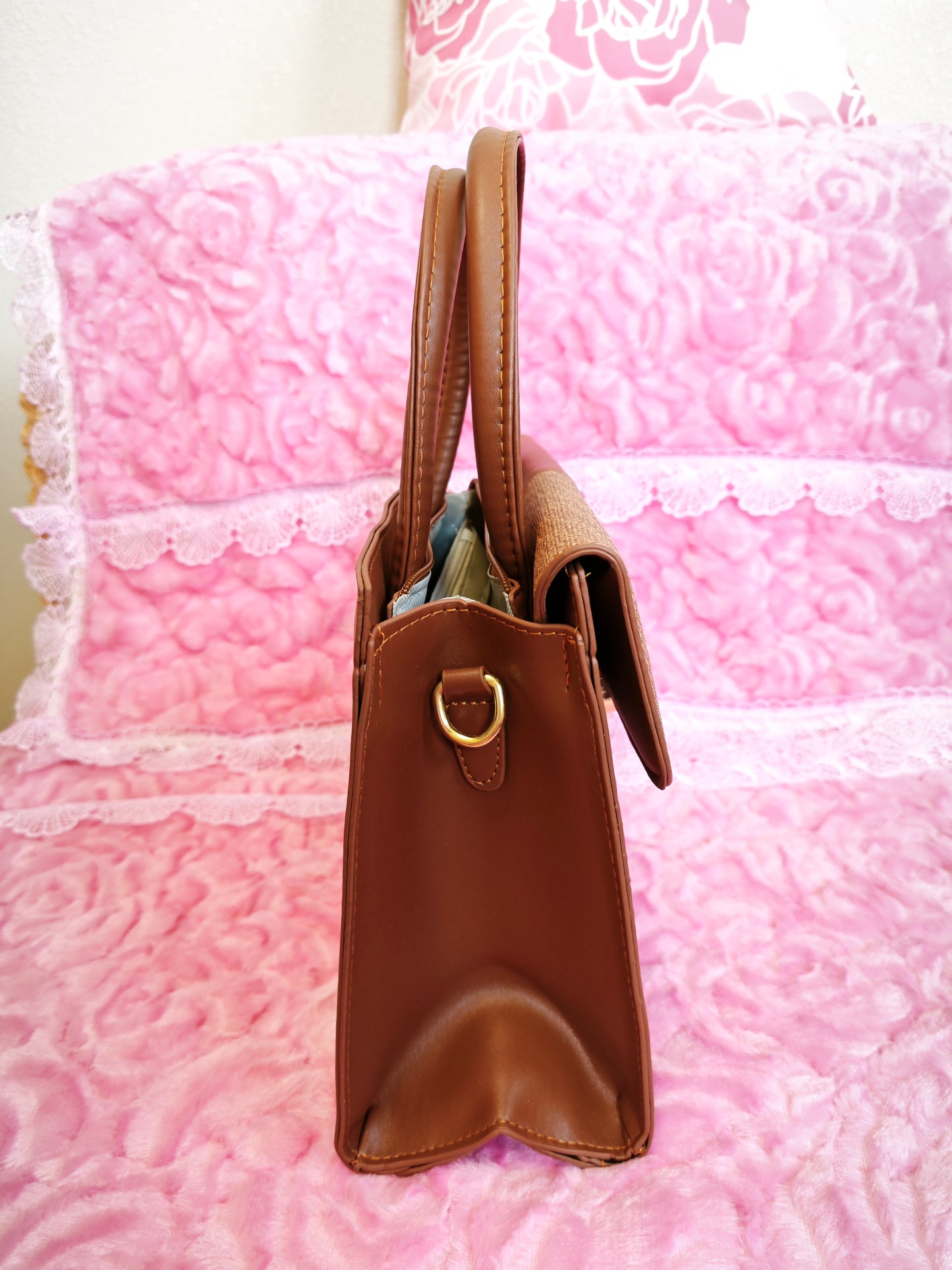 Tan Textured 2-Piece Handbag