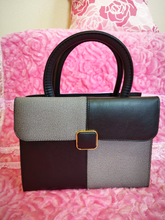 Black & Gray Textured 2-Piece Handbag