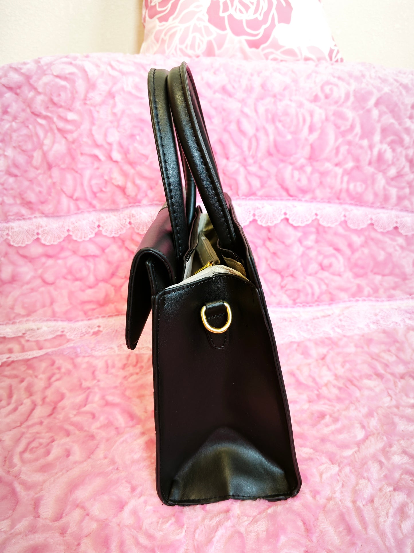 Black & Gray Textured 2-Piece Handbag