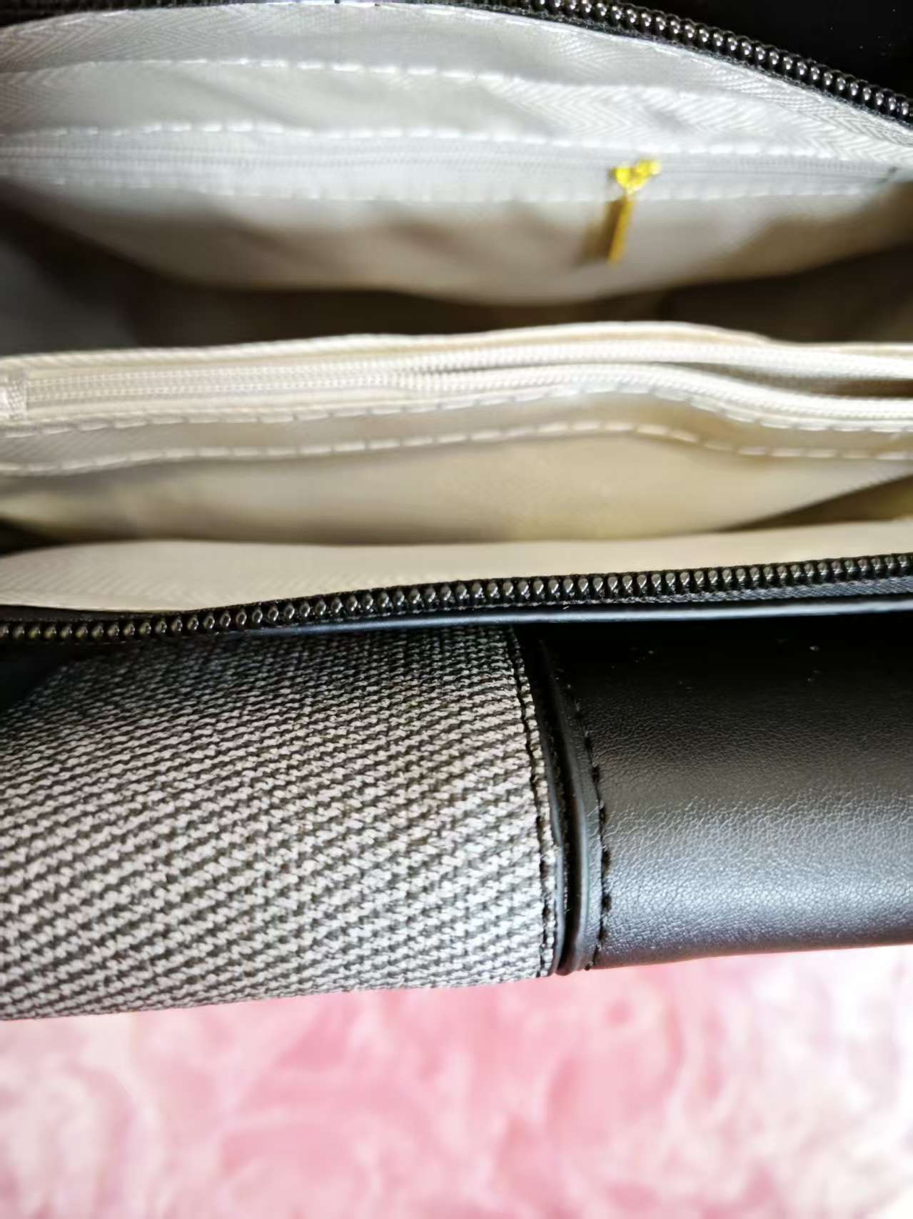 Black & Gray Textured 2-Piece Handbag