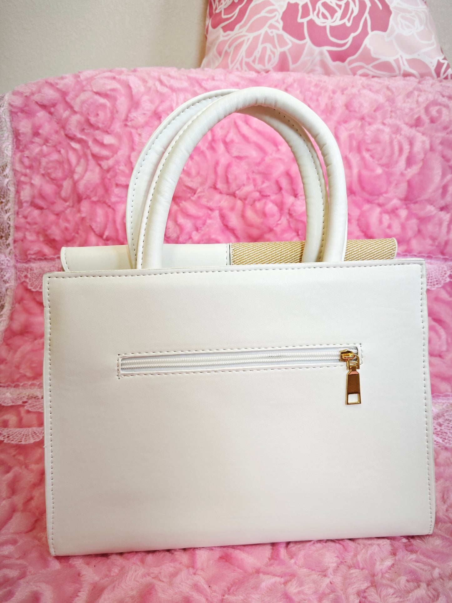 Off-White & Light Brown Textured 2-Piece Handbag