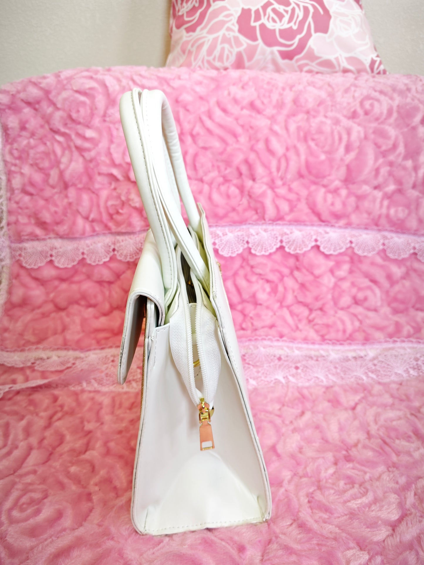 Off-White & Light Brown Textured 2-Piece Handbag