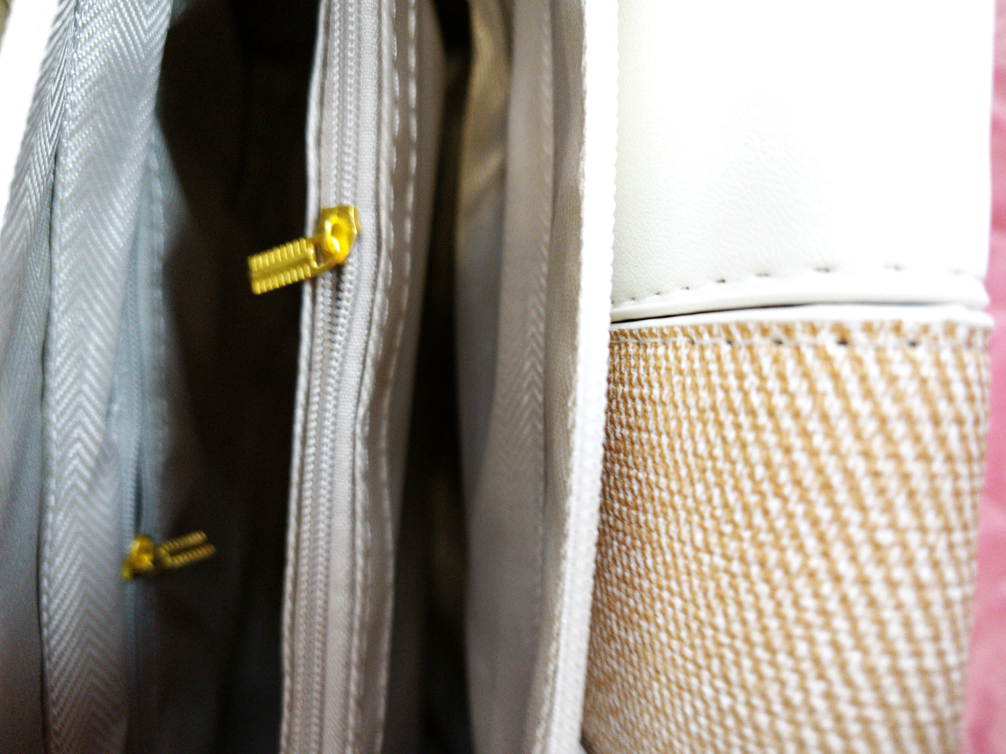 Off-White & Light Brown Textured 2-Piece Handbag