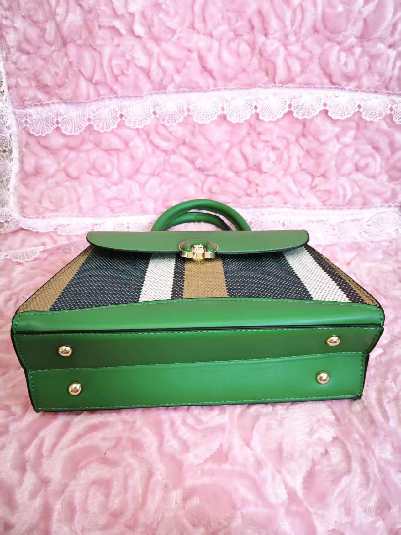 Emerald Green & Multi-Stripe 2-Piece Handbag
