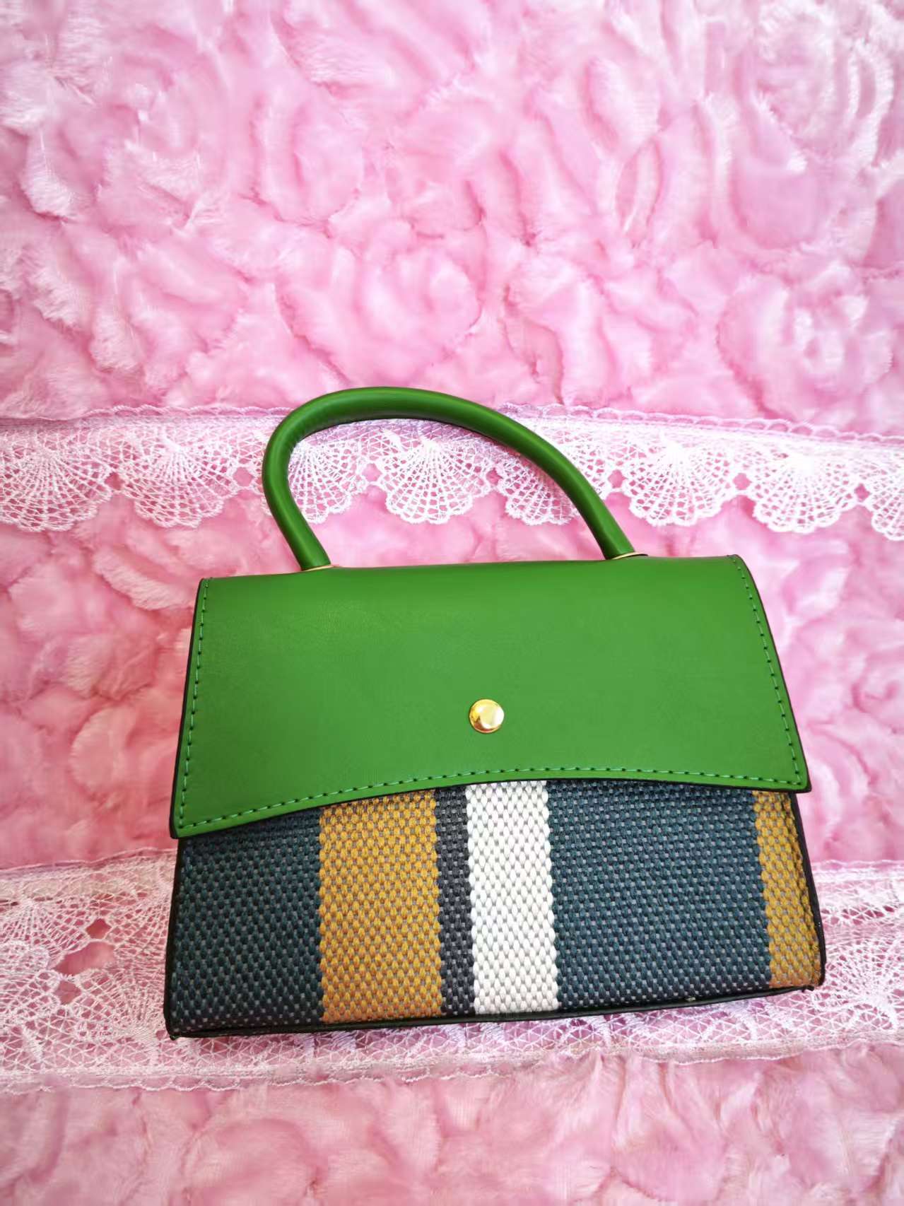 Emerald Green & Multi-Stripe 2-Piece Handbag