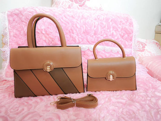 Tan Color-Block 2-Piece Handbag