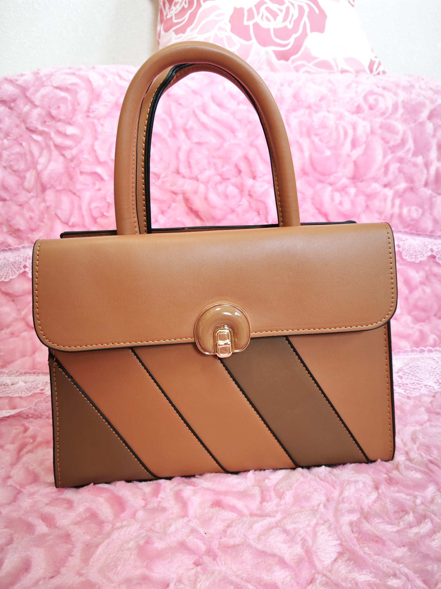 Tan Color-Block 2-Piece Handbag