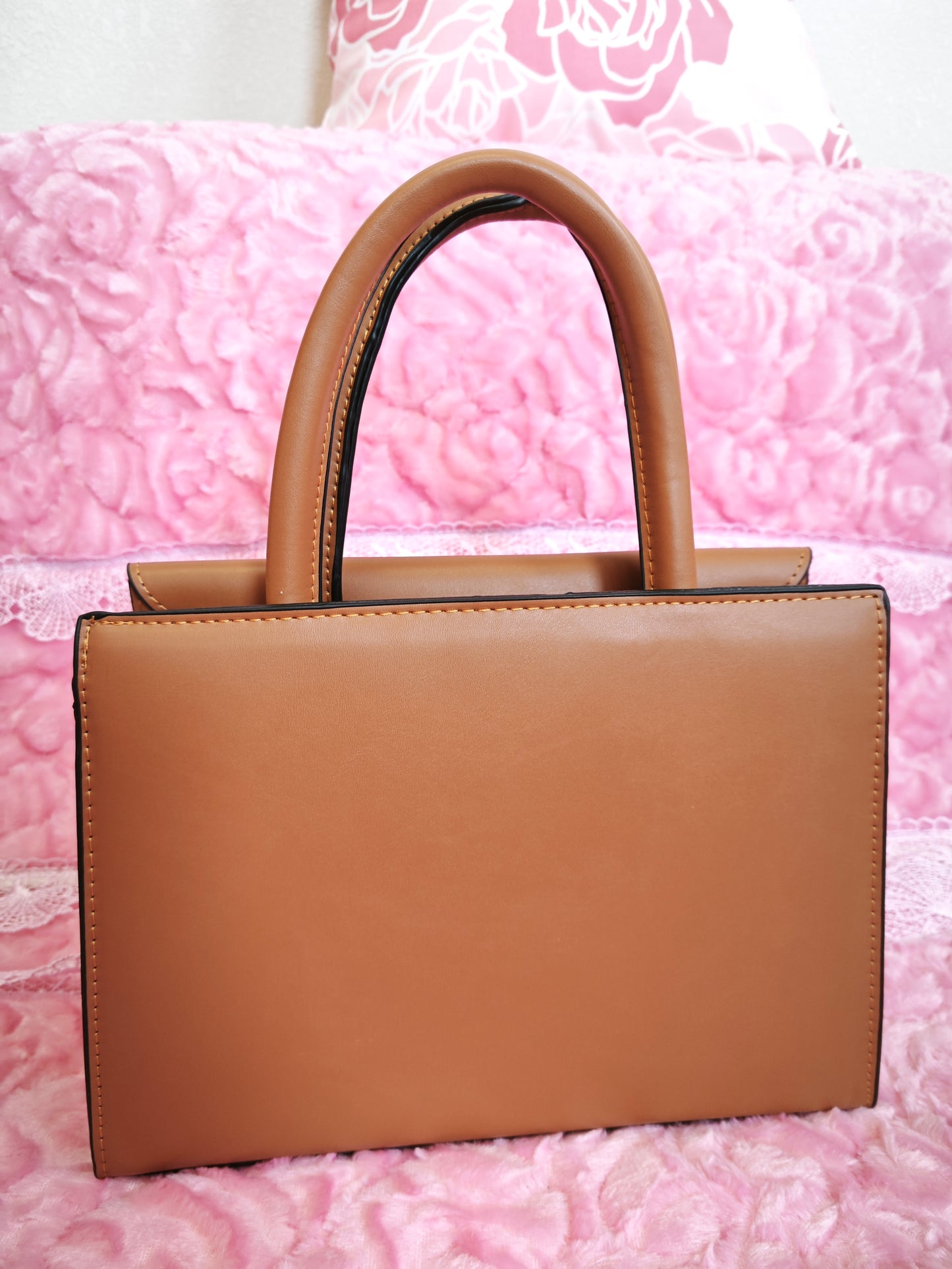 Tan Color-Block 2-Piece Handbag