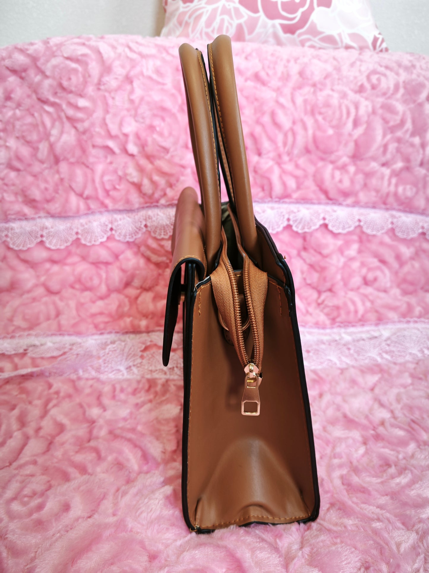 Tan Color-Block 2-Piece Handbag