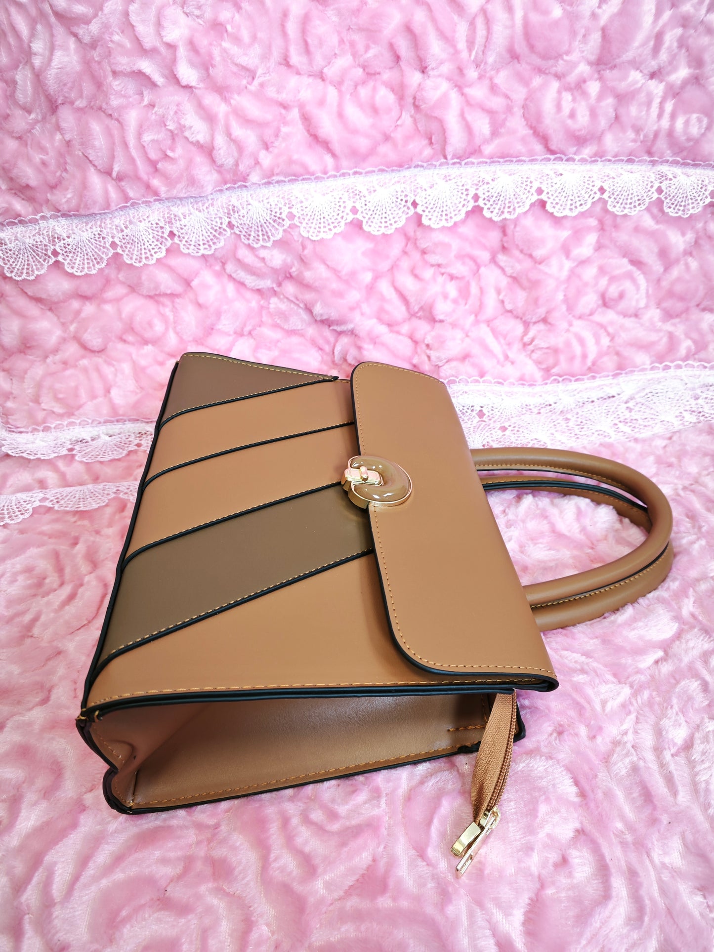 Tan Color-Block 2-Piece Handbag