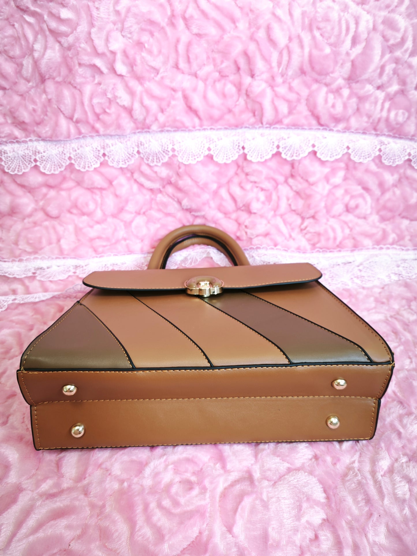Tan Color-Block 2-Piece Handbag