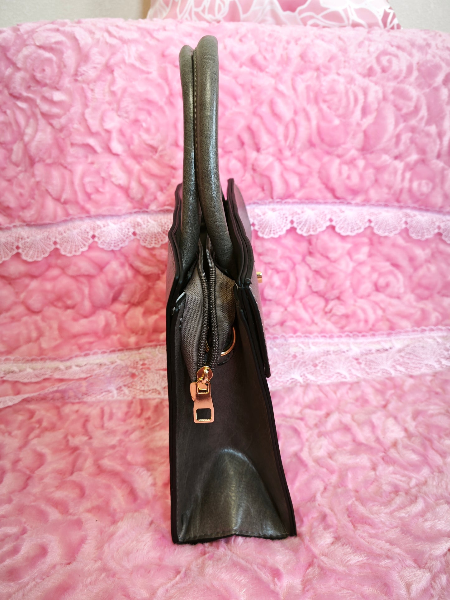 Dark Gray Quilted 3-Piece Handbag