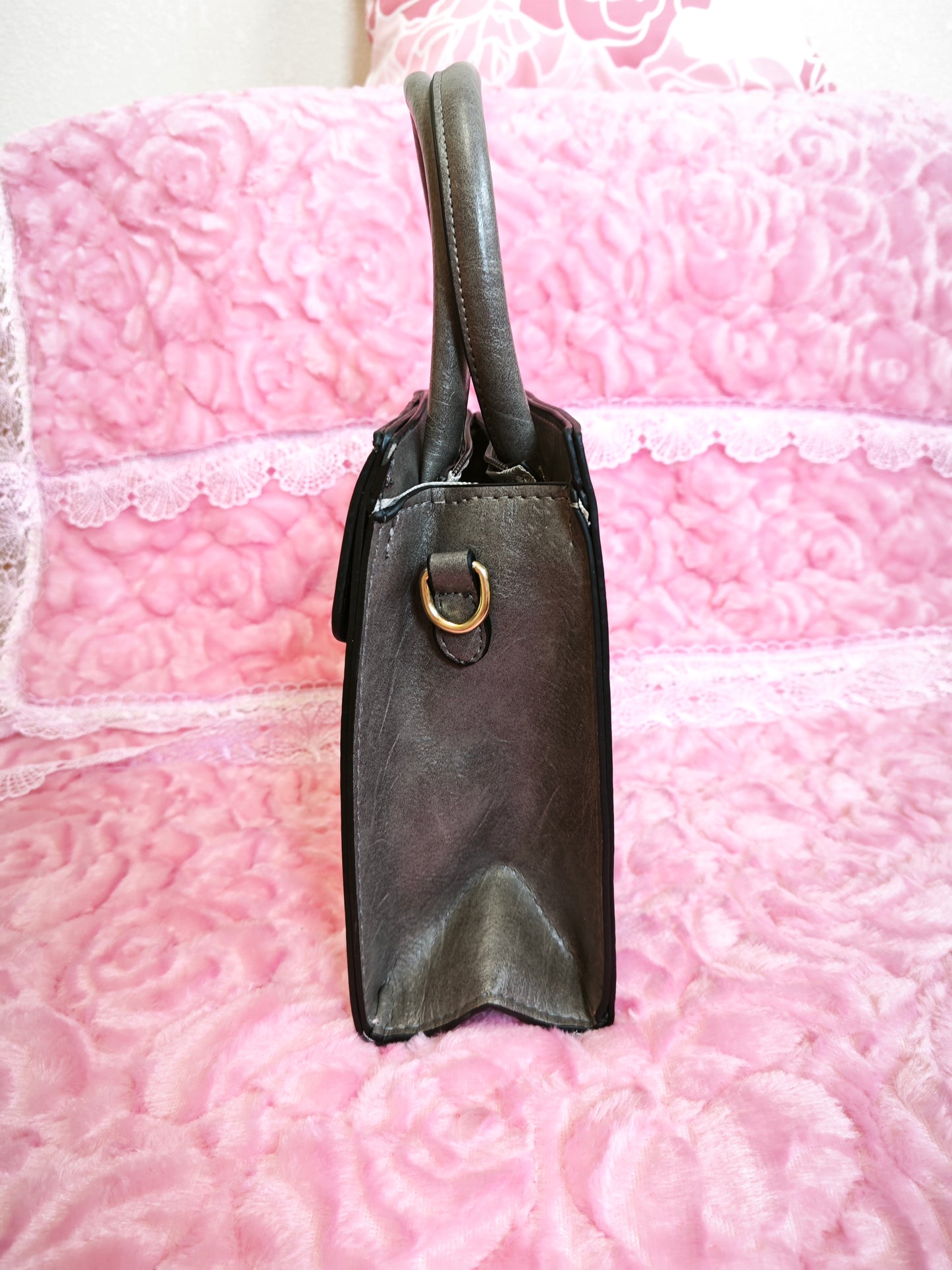 Dark Gray Quilted 3-Piece Handbag