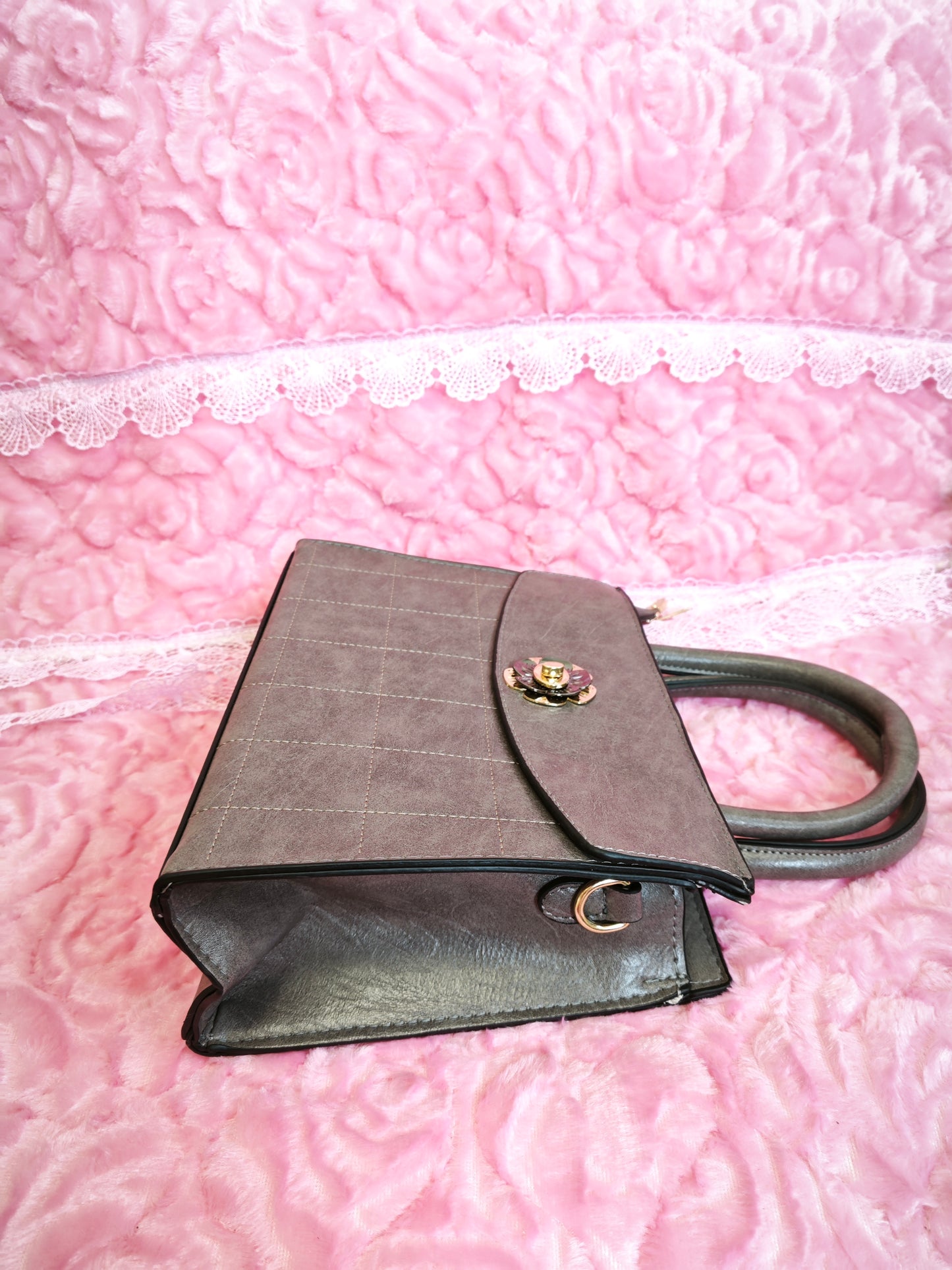 Dark Gray Quilted 3-Piece Handbag