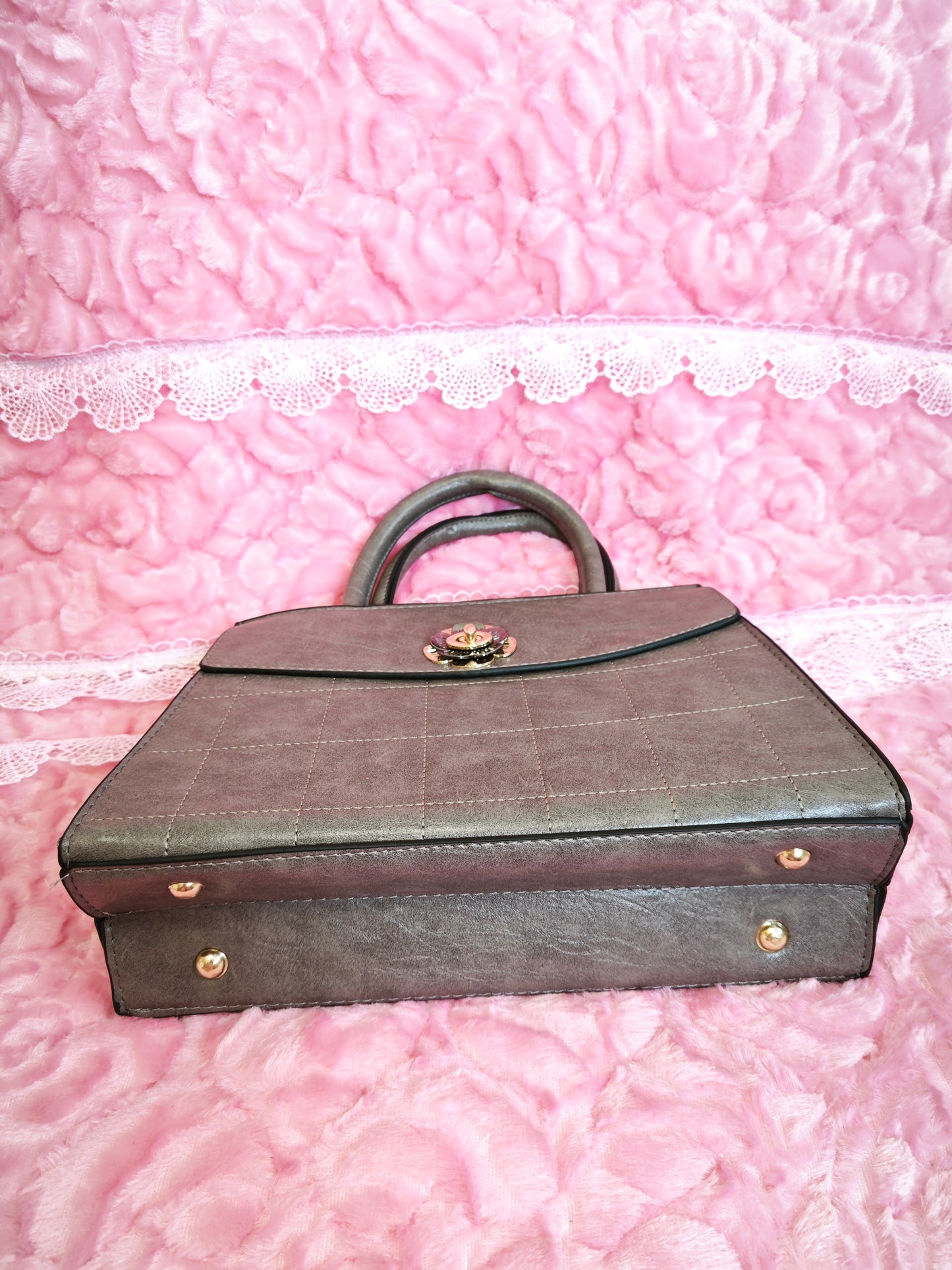 Dark Gray Quilted 3-Piece Handbag