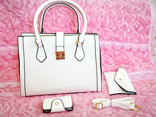 Off-White Patent Crocodile 3-Piece Handbag