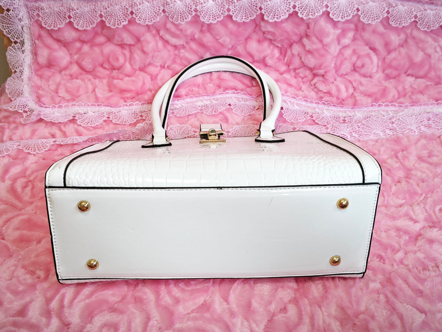 Off-White Patent Crocodile 3-Piece Handbag