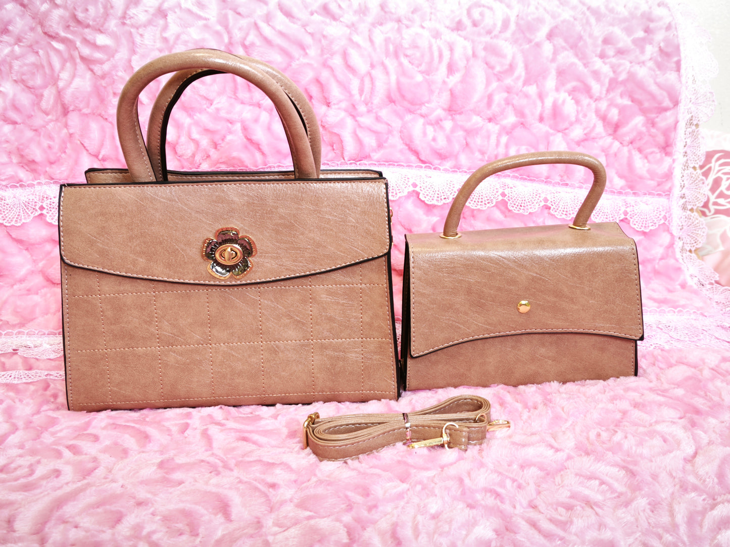 Light Brown Quilted 2-Piece Handbag