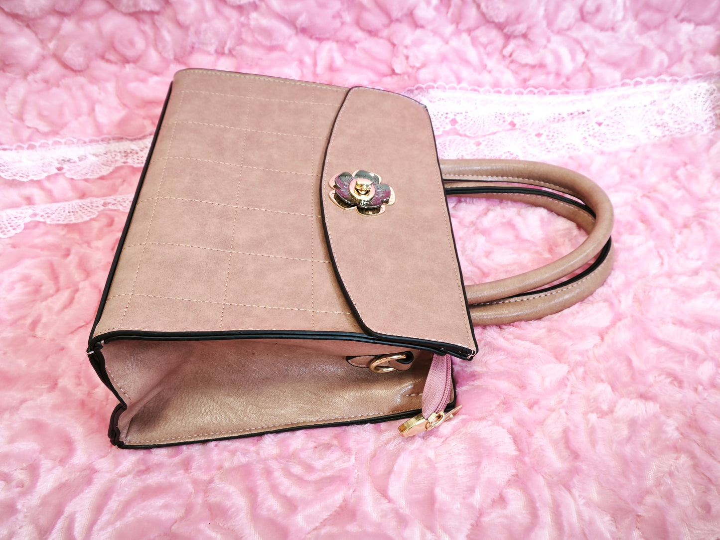 Light Brown Quilted 2-Piece Handbag