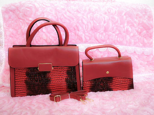 Burgundy & Snake-Print 2-Piece Handbag