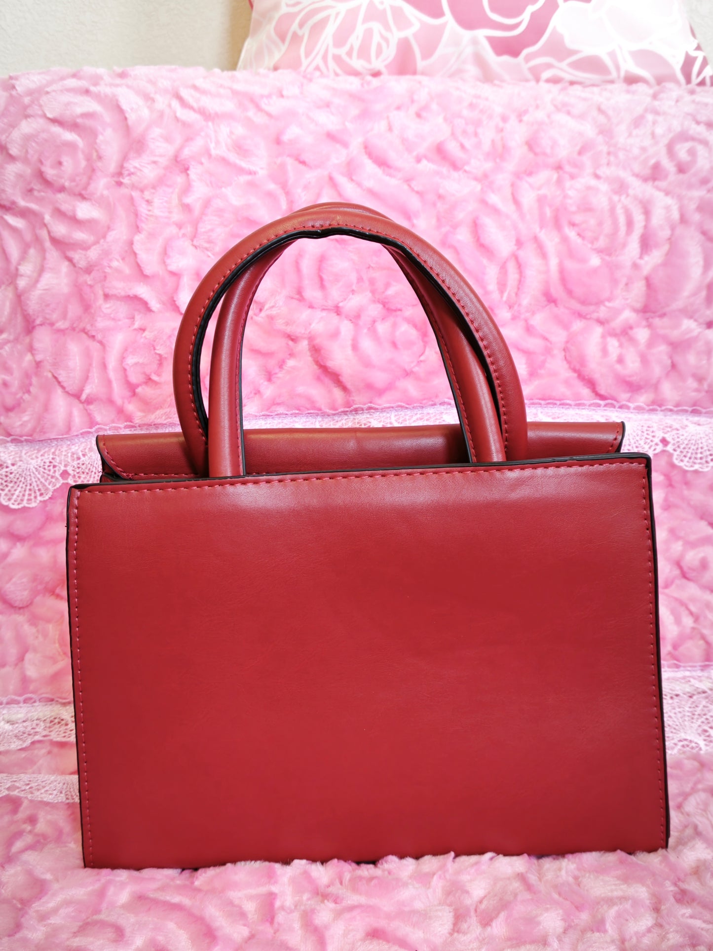Burgundy & Snake-Print 2-Piece Handbag