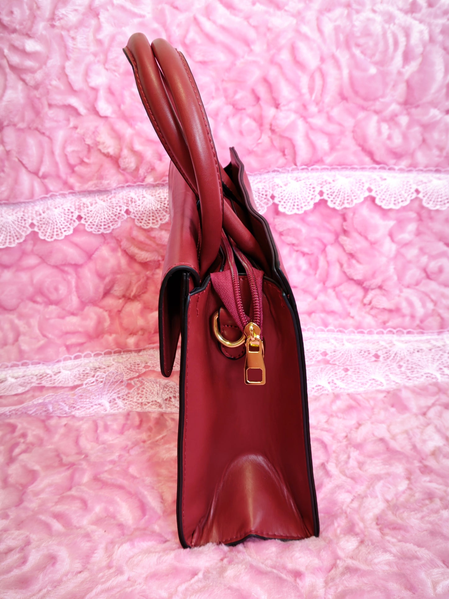 Burgundy & Snake-Print 2-Piece Handbag