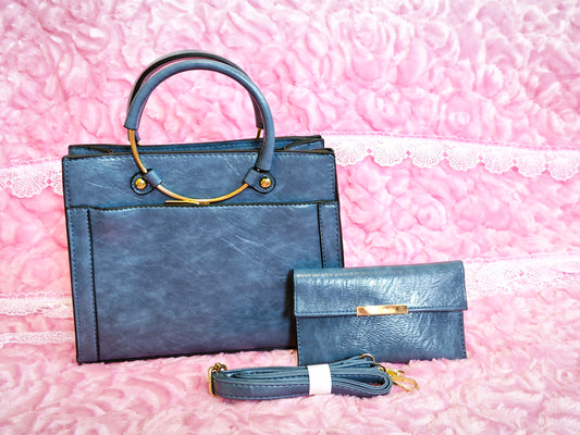 Hazy Blue Metal-Ring 2-Piece Handbag
