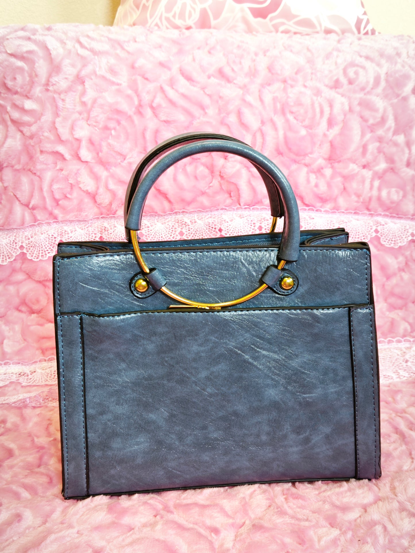 Hazy Blue Metal-Ring 2-Piece Handbag