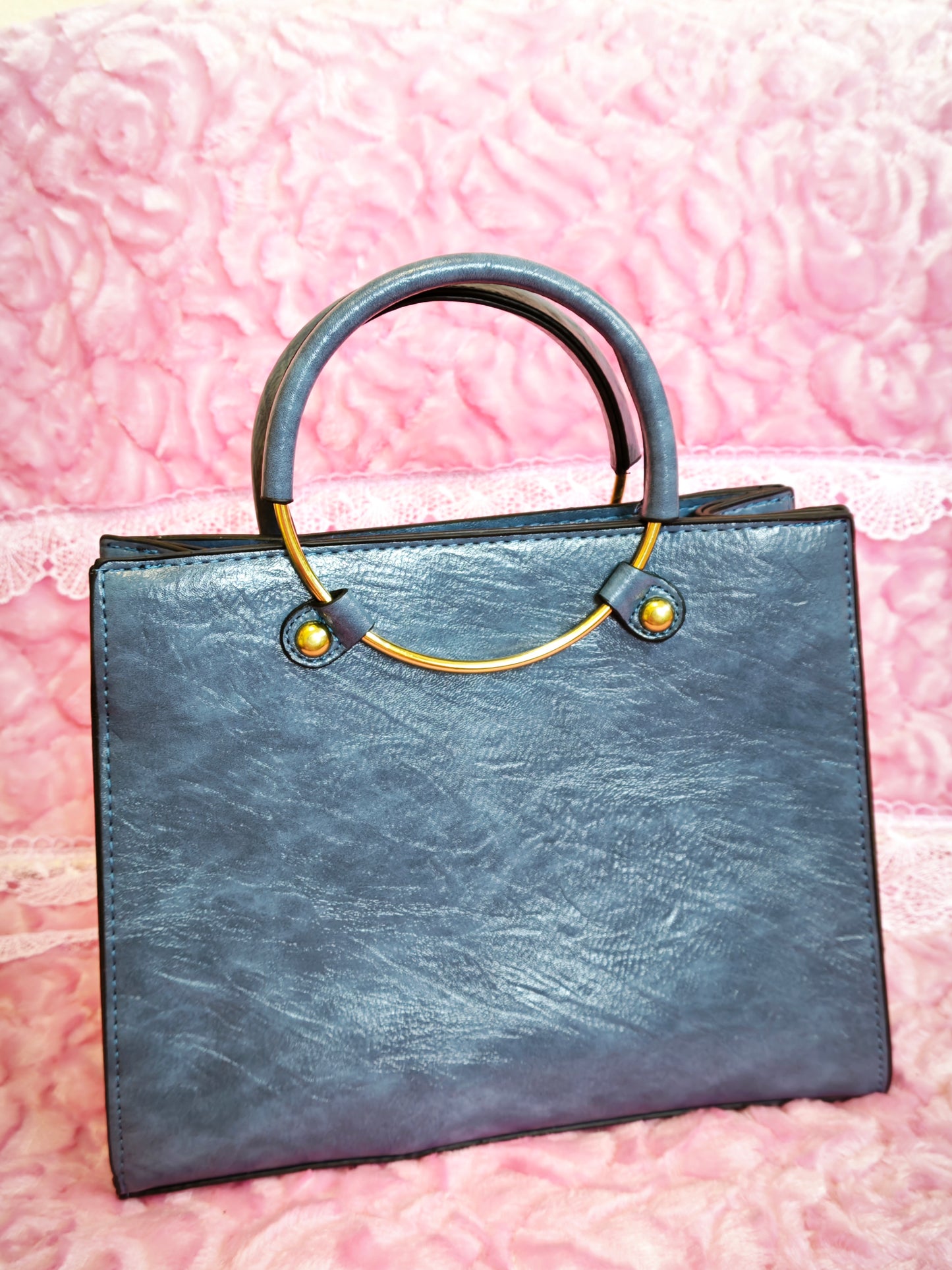 Hazy Blue Metal-Ring 2-Piece Handbag