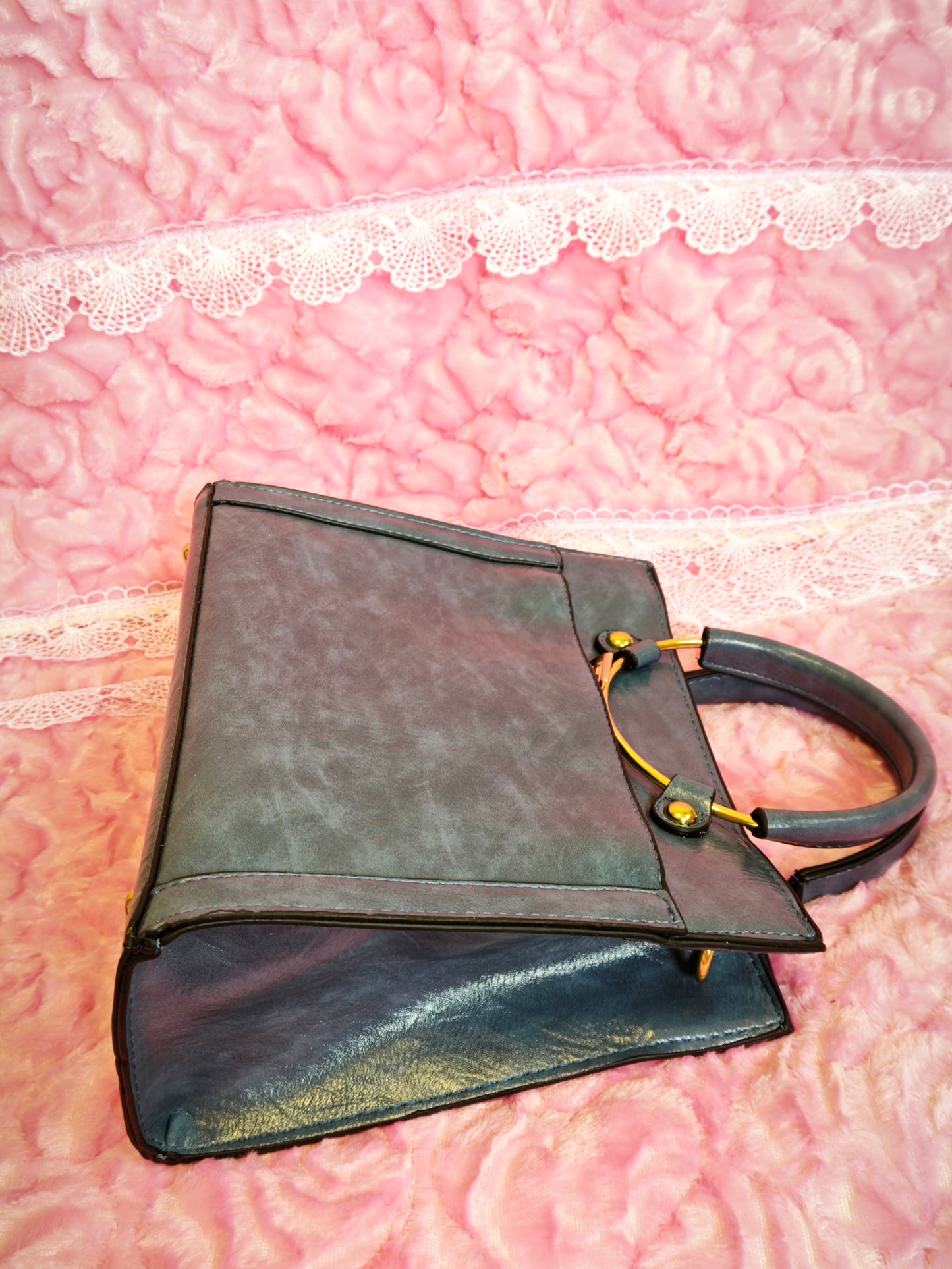 Hazy Blue Metal-Ring 2-Piece Handbag