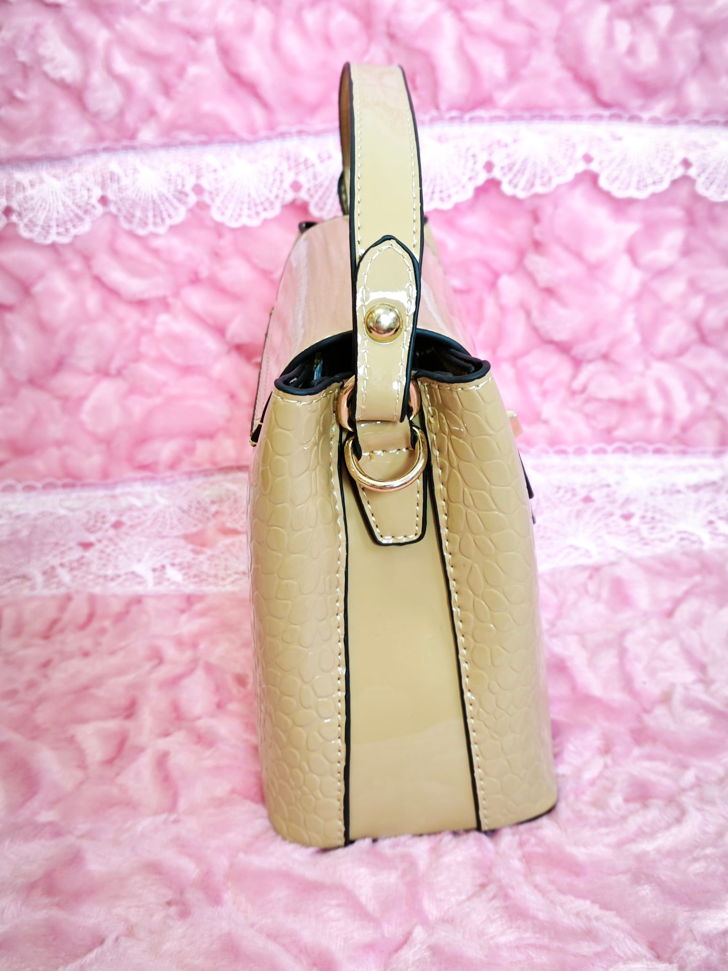 Light Khaki Patent Crocodile Handbag