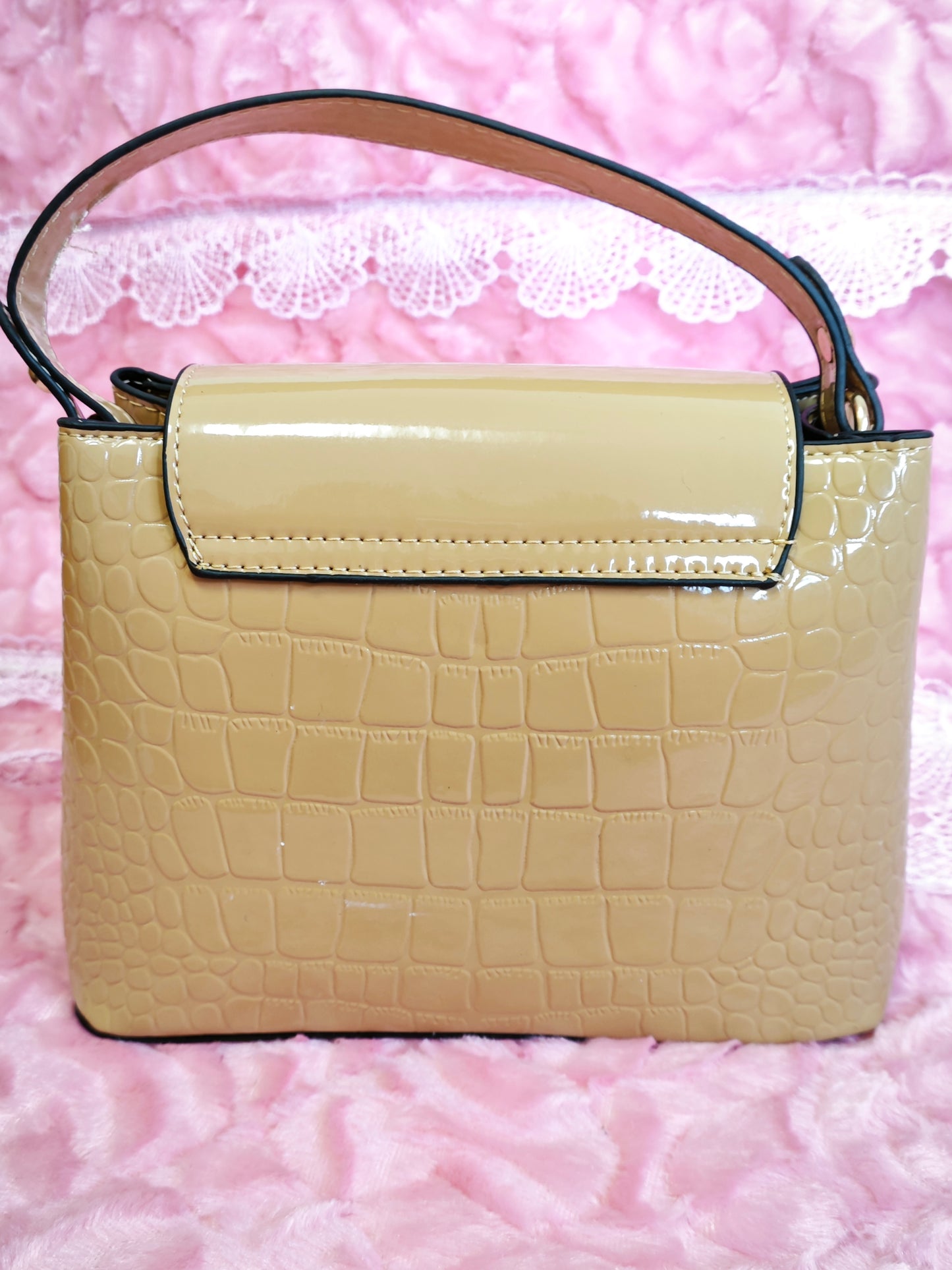 Light Khaki Patent Crocodile Handbag