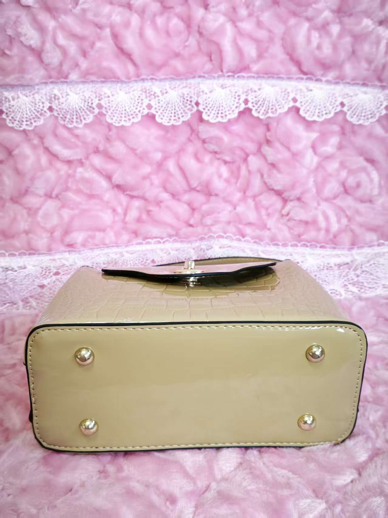 Light Khaki Patent Crocodile Handbag