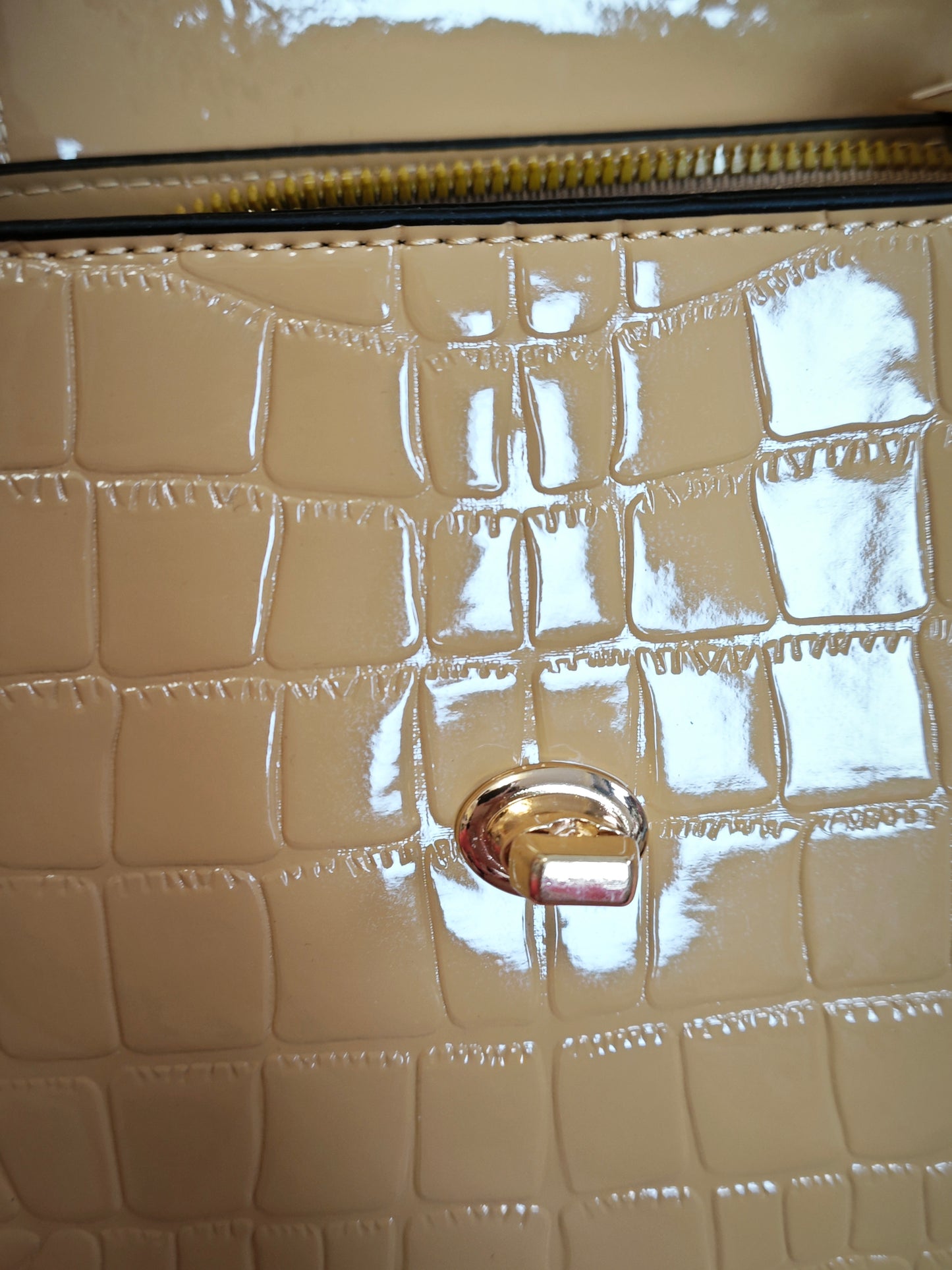 Light Khaki Patent Crocodile Handbag