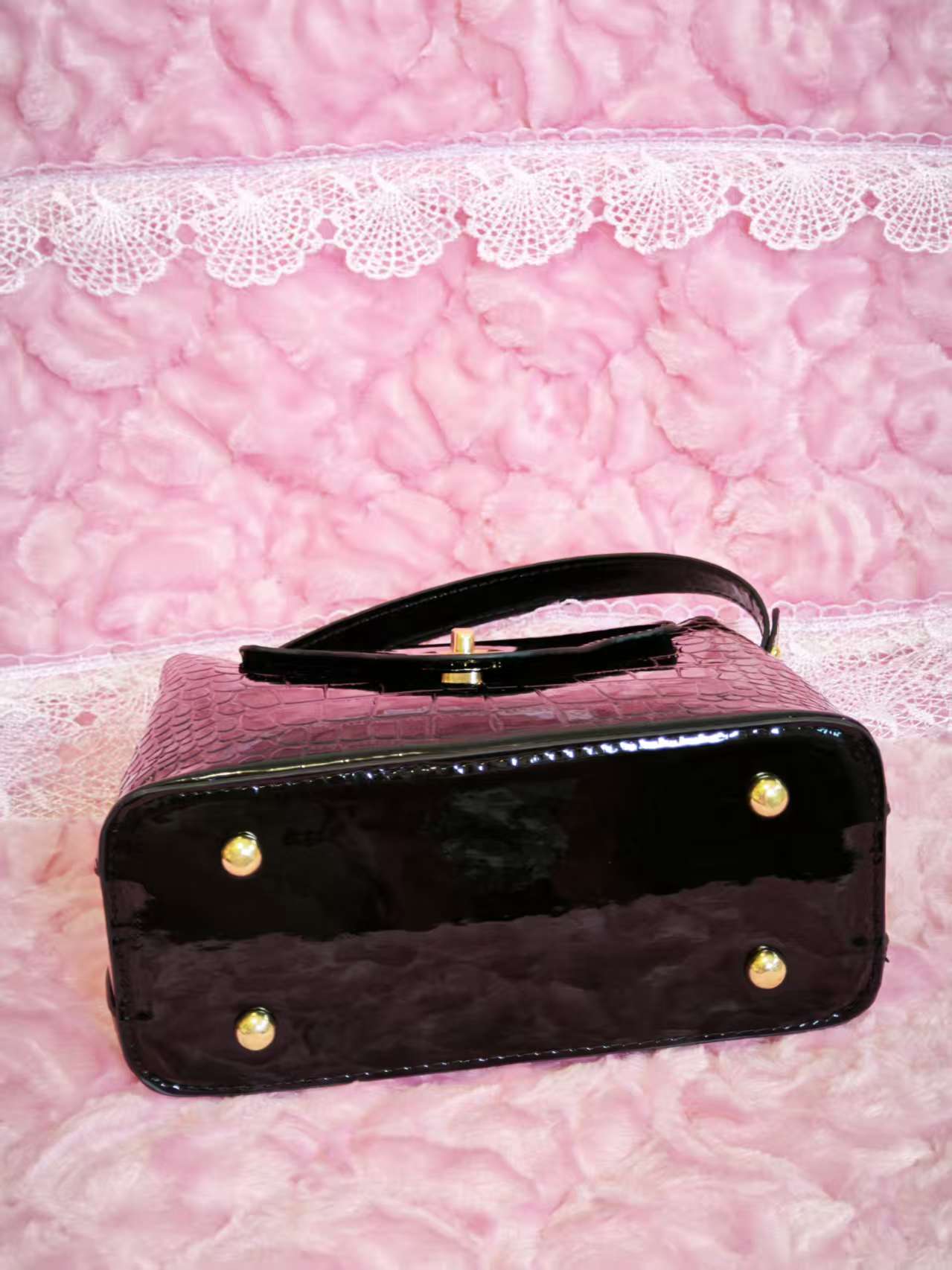 Black Patent Crocodile Handbag