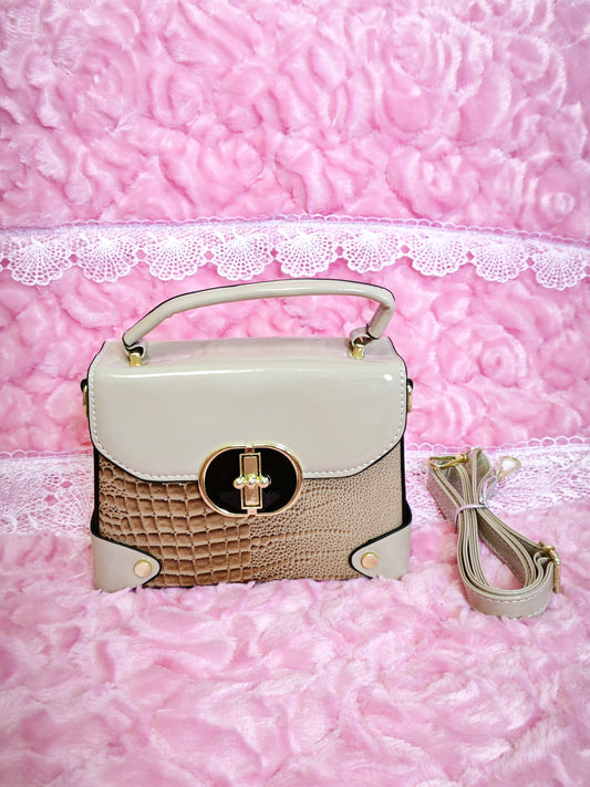 Light Apricot & Brown Crocodile-Print Handbag