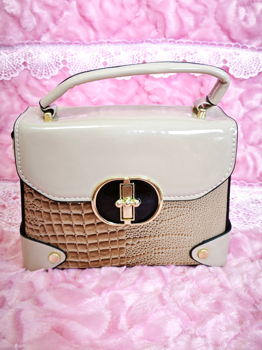 Light Apricot & Brown Crocodile-Print Handbag