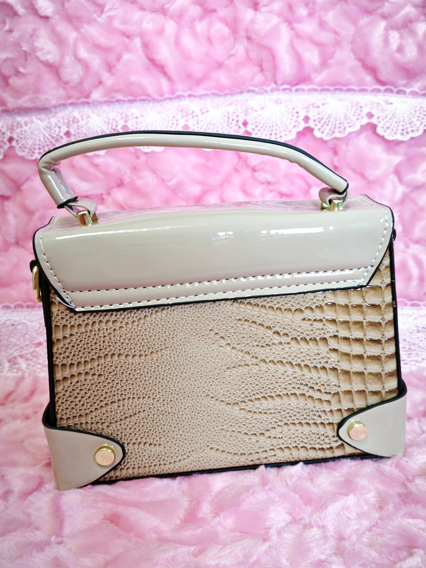 Light Apricot & Brown Crocodile-Print Handbag